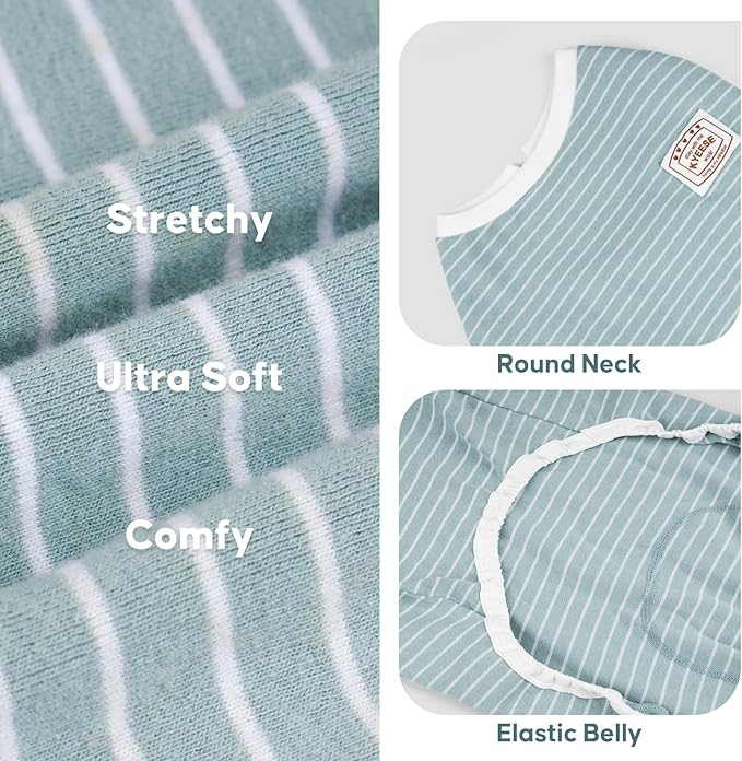 KYEESE Dog Pajamas, Striped Pet PJS Lightweight Doggie Jammies, 4 Legs Outfit Soft Dog Pajamas, Cozy Pet Clothes Onesie, Comfortable PJS for Large Dogs, Green Striped, 3XL