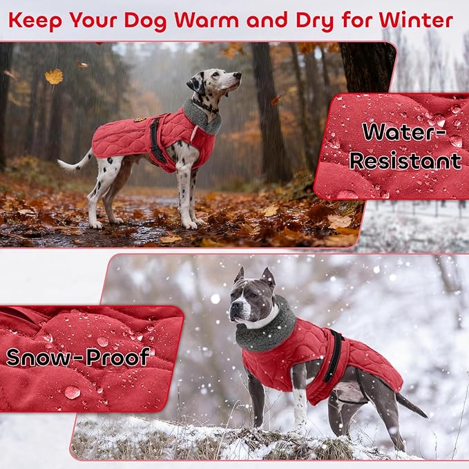 Dog Winter Jacket, Adjustable Water-Resistant Dog Warm Coat with Fleece Lining, Windproof Cold Weather Coats for Winter, Reflective Snow Jacket for Labrador Golden Retriever, NewRed XL