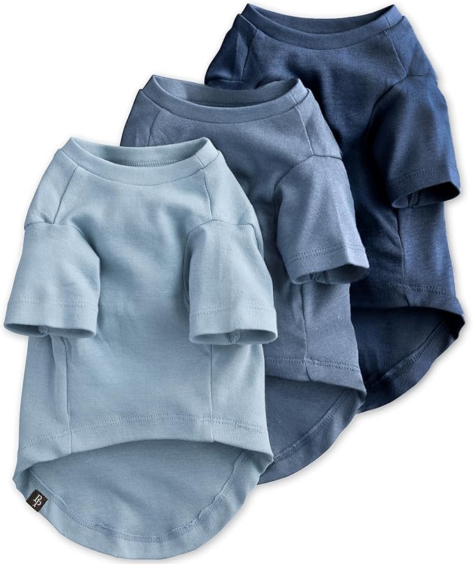 Toby II - The Perfect Tee, 3 Pack Short Sleeve Pet T-Shirt 100% Organic Cotton Tees Clothes for Small, Medium, Large Dogs, Navy Ombre, XX-Small (4-7 lbs)