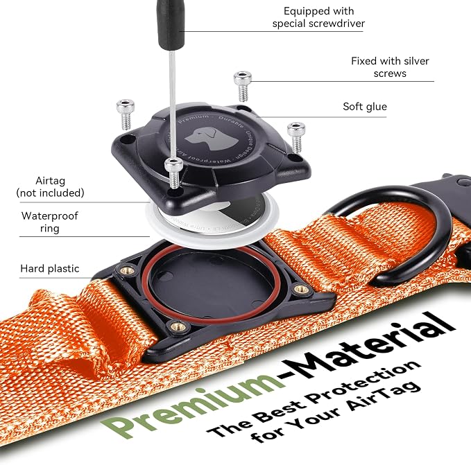 2026 Upgrade Waterproof Tactical AirTag Dog Collar, Built in AirTag Holder | Comfortable Control Handle, Quick Release Metal Buckle, Durable 1000D Nylon, For Medium to Large Dogs, Orange,M