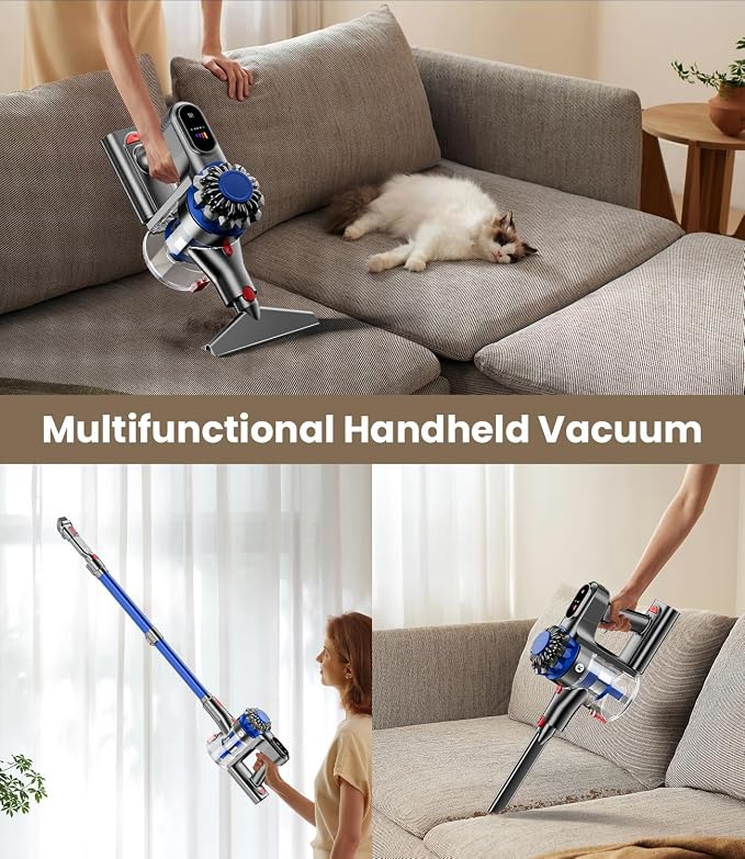 KARDV Cordless Vacuum Cleaner, 500W/40Kpa Vacuum Cleaners for Home, 60Mins Stick Vacuum with LED Display, Anti-Tangle & Wall Mount Charging, 8 in 1 Lightweight Vacuum for Hard Floors Carpet Pet Hair