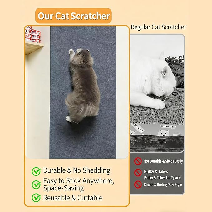 Cat -12"x78.5"Self-Adhesive Cat Scratching Carpet, Heavy-Duty Nail-Free Wall-Mounted Cat Activity Mat for Indoor Cats, Durable Pet Furniture for Kittens & Adult Cats （Brown）