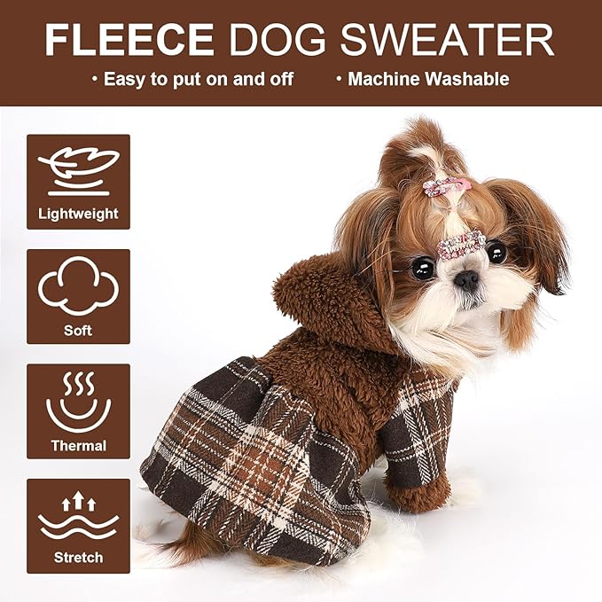 Dog Sweater Puppy Clothes for Small Dogs Boy Girl Pet Hoodies for Dogs Cold Weather Doggie Coats Fall Doggy Sweatshirt for Chihuahua Yorkie Cat Outfits (Brown, XX-Small)