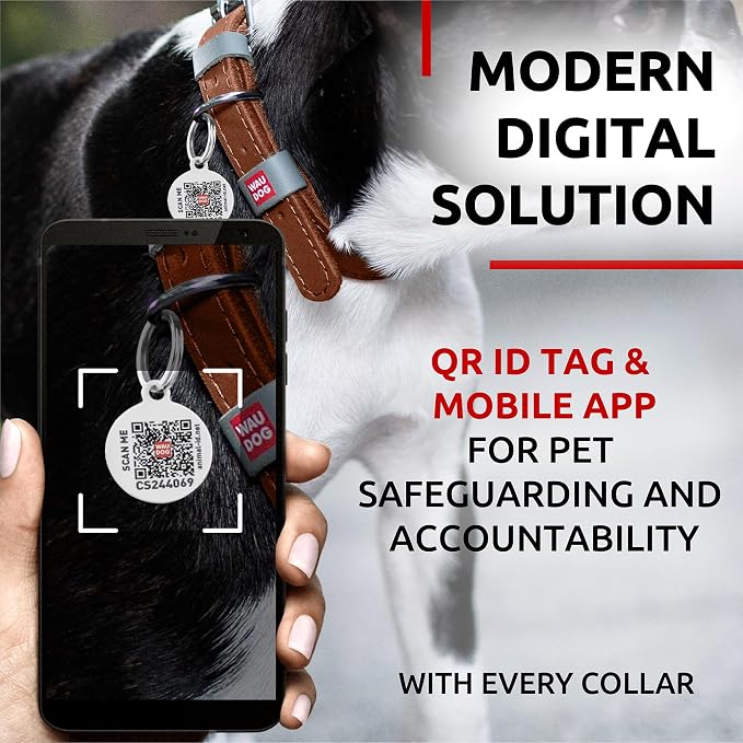 WAUDOG Long Lasting Leather Dog Collar for Large Dogs, Medium & Small Dogs - Adjustable Classic Puppy Collars for Large Breed Dogs - Boy & Girl Dog Collars with Durable Buckle, D-Ring & QR Dog Tag
