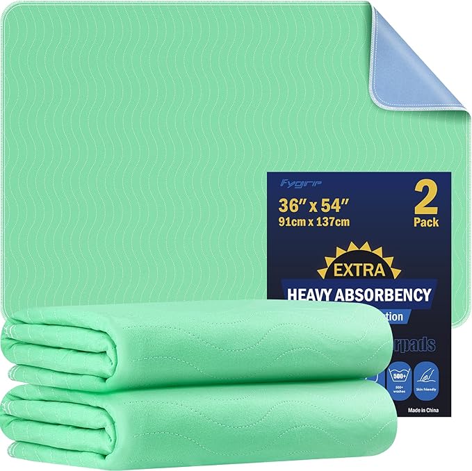 2 Pack 36” x 54” Extra Heavy Absorbency Washable Underpads, Waterproof Nursing Pads Incontinence Bed Pads, Reusable Washable Pee Pads for Dogs, Diaper Changing & Adults, Mattress Protector