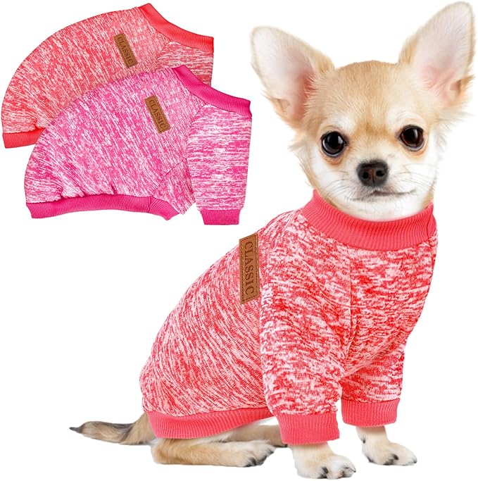 3 Pack Dog Sweaters for Small Dogs Girl Boy Winter Fleece Clothes Warm Soft Dog Sweatshirt Outfit for Dogs Cats Pet Apparel (Rose+Red, XX-Small)