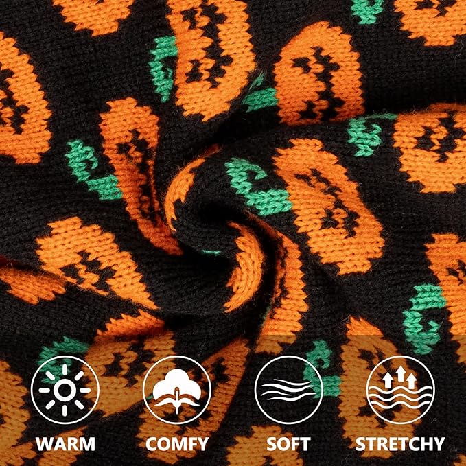 KYEESE Halloween Dog Sweater for Small Dogs with Leash Hole Adorable Pumpkin Pattern Turtleneck Doggie Outfit Soft Warm Knitwear Orange Knitted Dog Clothes Girl Festive Lightweight Halloween, Medium