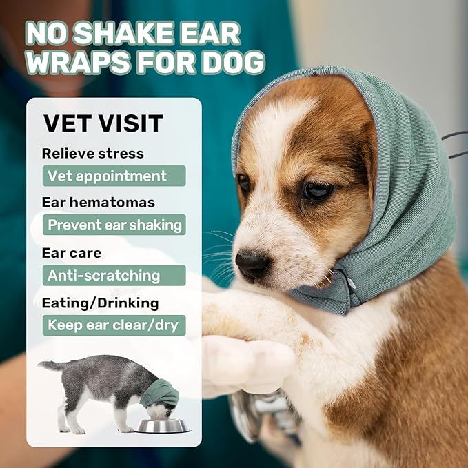 Dog Calming Hoodie, No Shake Ear Wraps for Dogs, Adjustable Dog Ear Muffs for Noise Protection, Ear Wrap Head Cover for Head Warp Anxiety Relief, Hematoma, Grooming and Force Drying