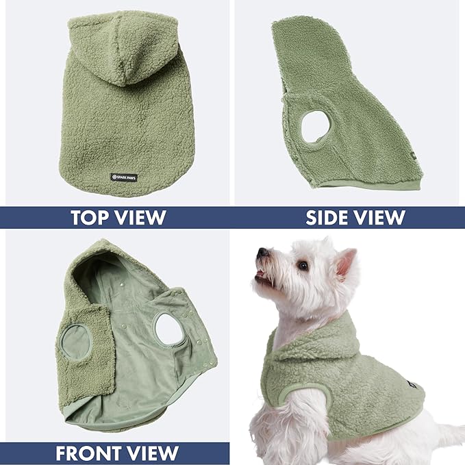 Spark Paws Fleece Dog Jacket, Hooded Sweater Vest, Warm Coat for Winter - Suitable for Small Medium Large XL XXL Breeds - Light Green - 3XL