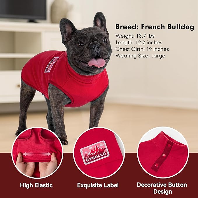 cyeollo Dog Sweaters for Small Dogs, Turtleneck Fleece Christmas Dog Sweater Stretchy Pullover Dogs Jacket Vest Lightweight Soft Warm Winter Pet Clothes Boy Girl, Red M