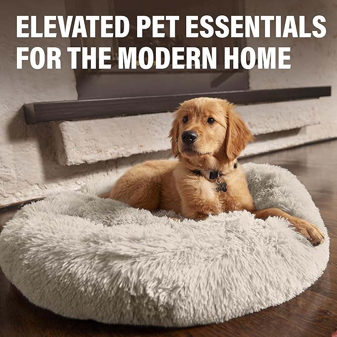Active Pets Premium Small Donut Dog Bed, Fits Up to 45 lbs, Removable Cover & Washable Cushion, Plush Long Pile Faux Fur Fabric, Portable Pink Pet Bed Furniture for Puppies Adult Canines & Cats