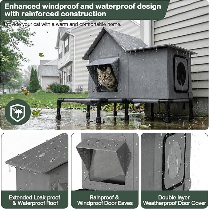 Cat House Outdoor Insulated - Waterproof Cat House Shelter for Outside with Elevated Floor Avoiding Snow and Rain for Stray, Feral & Community Cats in Winter, Easy to Assemble, Fits up to 55lbs