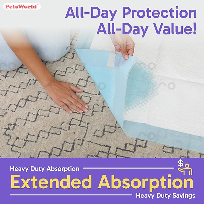 PETSWORLD Enormous Dog Training & Potty Pads, 37x54 inch - Tear Resistant with Strong Leak-Proof Backing, Optional Adhesive Tape, 100 Count