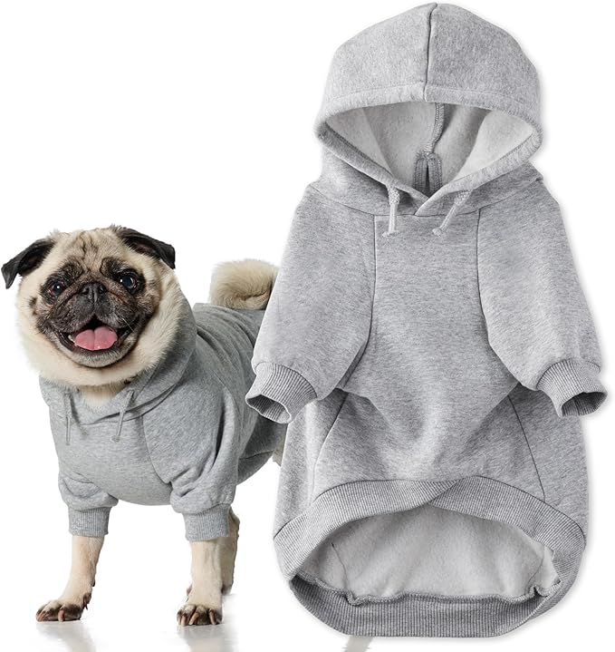 Rocky II - The Extra Comfy Hoodie, Organic Cotton and Recycled Poly Dog Hoodie Pet Coat Sweater for Small, Medium, Large Dogs, Heather Gray, Small