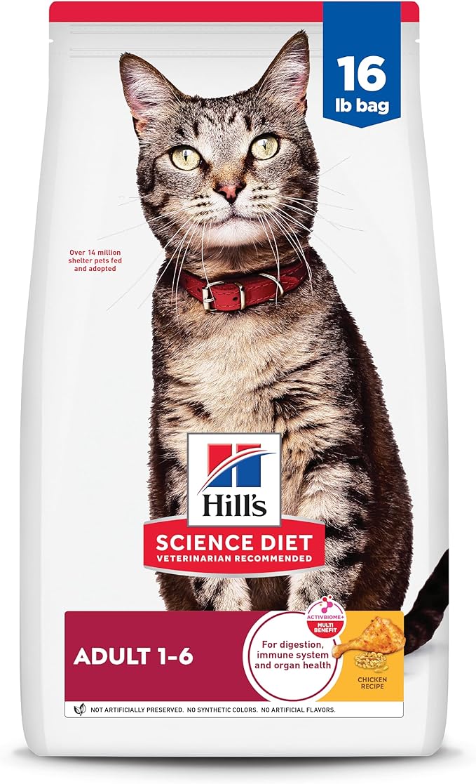 Hill's Science Diet Adult 1-6, Adult 1-6 Premium Nutrition, Dry Cat Food, Chicken Recipe, 16 lb Bag