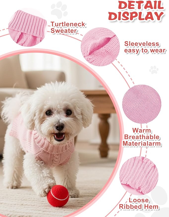 2PCS Dog Christmas Sweater, Soft Warm Pet Clothes Coat for Small Medium Large Dogs and Cats Boy Girl, Fall Cozy Holiday Turtleneck Knitting Collar Pullover Pup Outfit Costume for Thanksgiving New Year