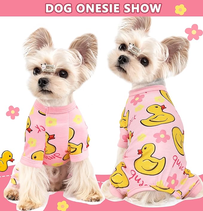 Dog Pajamas Summer Dog Clothes for Small Medium Dogs Boy Girl Pet Pjs Cute Doggie Onesie Breathable Puppy Clothes Soft Stretchy Cat Pet Outfit (Yellow, X-Small)