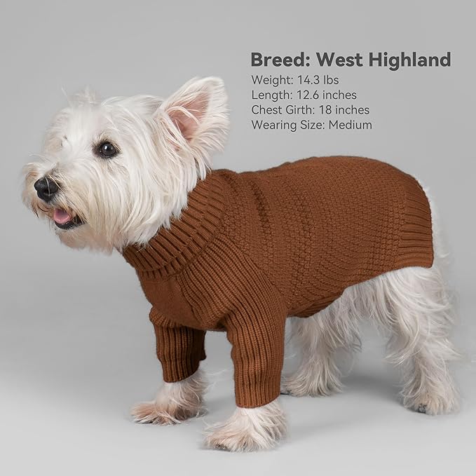 cyeollo Dog Sweaters for Small Dogs Boy, Pullover Turtleneck for Dogs Male, Knitted Doggy Fall Winter Warm Cold Weather Dog Clothes Apparel with Sleeves, Brown L