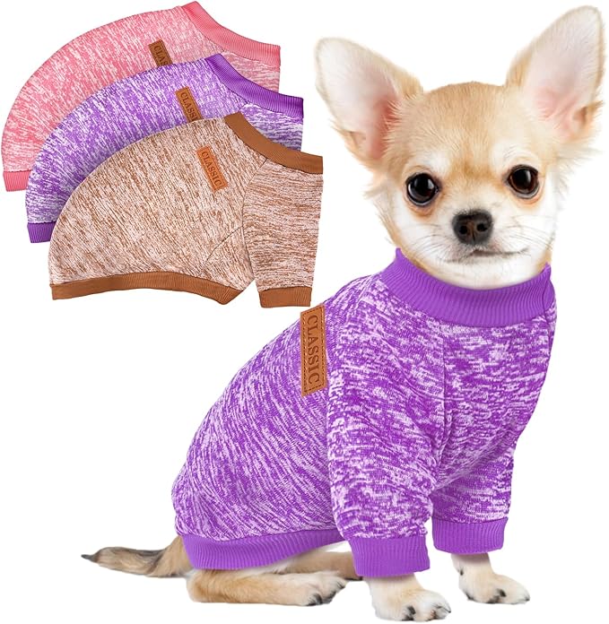 3 Pack Dog Sweaters for Small Dogs Girl Boy Winter Fleece Clothes Warm Soft Dog Sweatshirt Outfit for Dogs Cats Pet Apparel (Wine Red+Khaki, X-Small)