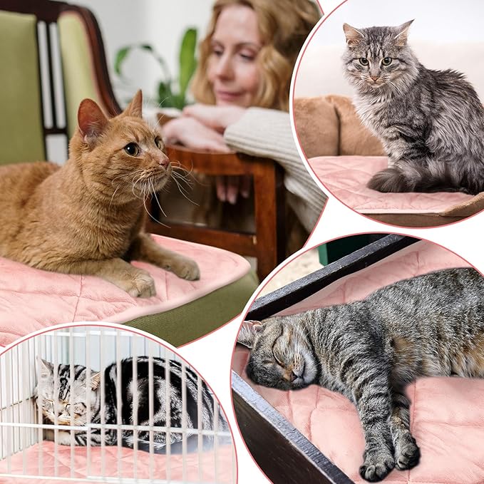 Clysee 4 Pack Self Heating Cat Pad Self Warming Dog Mat Reflects Body Heat Extra Warm Thermal Pet Pad Washable Dog Cat Bed Crate Bed Mat Blanket (Pink,16 x 20 Inch)