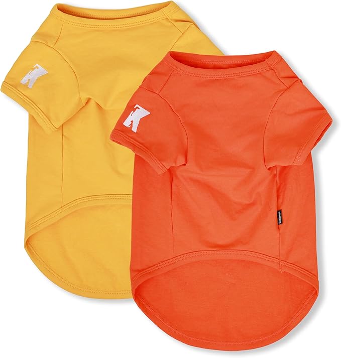 Koneseve Dog Shirts Breathable Cotton Dog Clothes Stretchy T-Shirt for Small Medium Large Dogs Cat Shirt Soft Puppy Outfit Kitten Apparel Pet Pullover Tee Blank Sweatshirt 2-Pack Yellow & Orange 5XL
