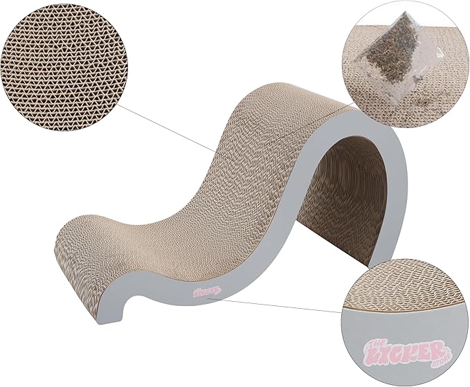 THE LICKER STORE CSR1013E Kona 27" Modern Cardboard Double-Sided Wave Cat Scratcher with Catnip, Fog