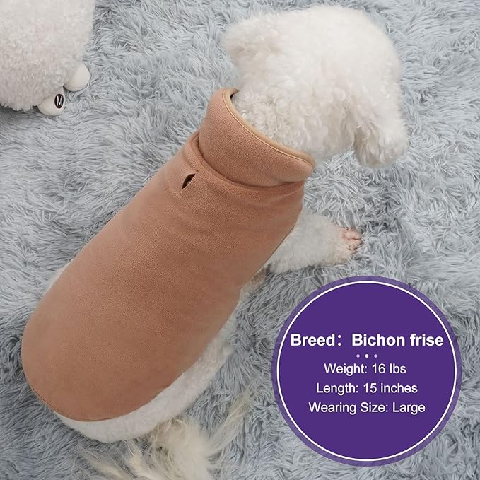 cyeollo Warm Dog Coat Fleece Sherpa Winter Sweater Coats, Turtleneck Dog Jacket Vest for Medium Large Big Dogs with Leash Hole, Soft Reversible Pet Coats for Cold Weather, Brown, XXXL