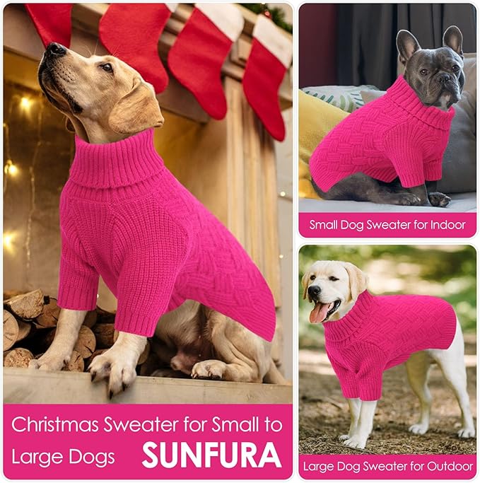 SUNFURA XS Dog Sweater, Small Dog Sweater Doggie Knitted Knitwear for Winter, Cat Pullover Christmas Sweatshirt for Yorkie Chihuahua, Warm Thick Turtleneck Clothes for Puppy, Hot Pink X-Small