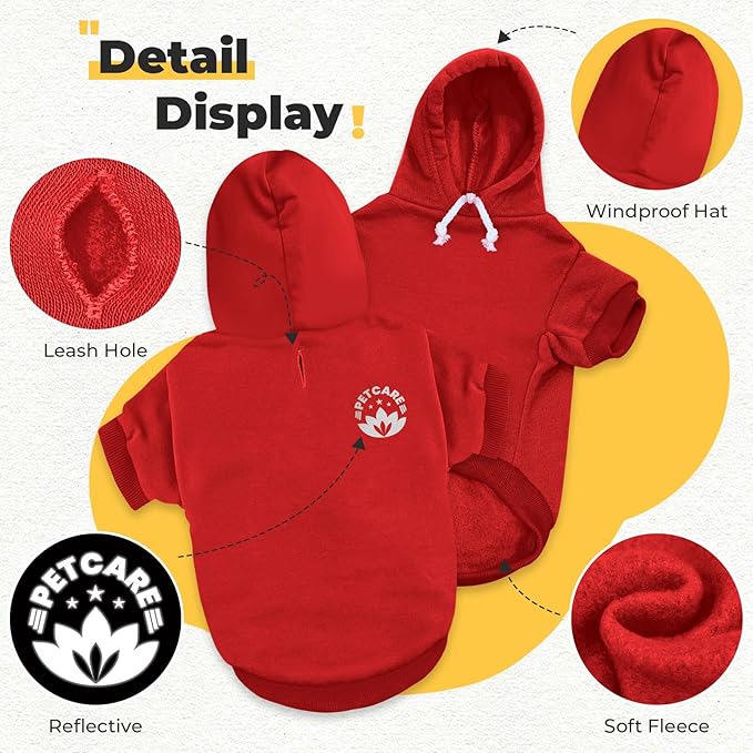 PETCARE Dog Hoodie Sweaters for Small Medium Dogs Cats Cute Soft Warm Fleece Puppy Sweaters Dog Clothes Hoodies Sweatshirt Reflective Fall Winter Chihuahua Yorkie French Bulldog Outfits, Red