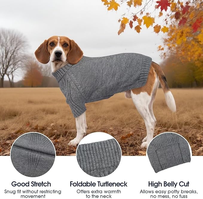 IECOii XXXL Dog Sweater,Warm Dog Sweaters for Extra Large Dogs Girl Boy,Stretchy & Cozy,Turtleneck Knitted Pullover for Pet Wear On Holiday,Easy On Doggy Sweatshirt for Labrador (Light Grey,XXXL)