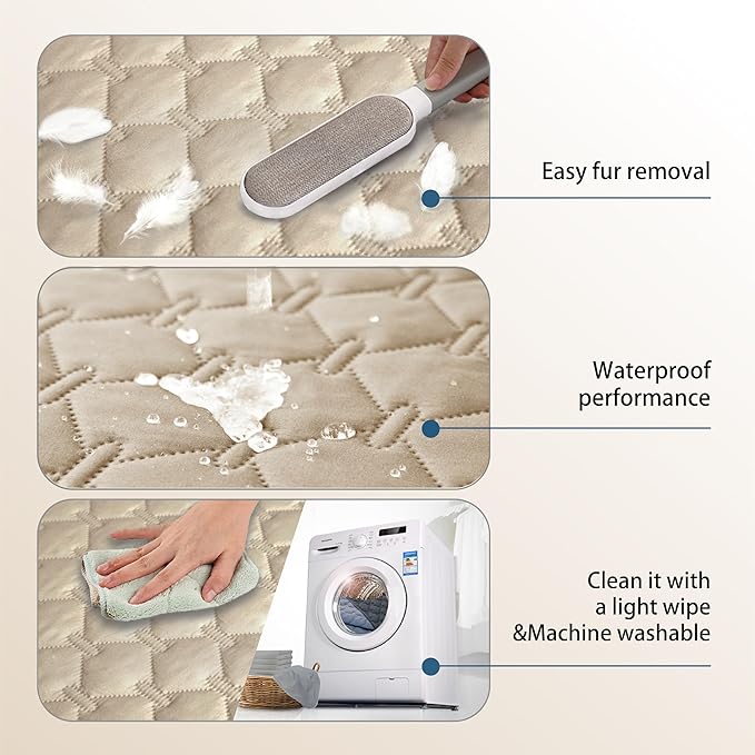 gogobunny 3X Stronger Waterproof Pet Blanket, Scratch Proof Furniture Protector for Dogs Cats, Reversible Cover 30x80 Inch, Dark Beige