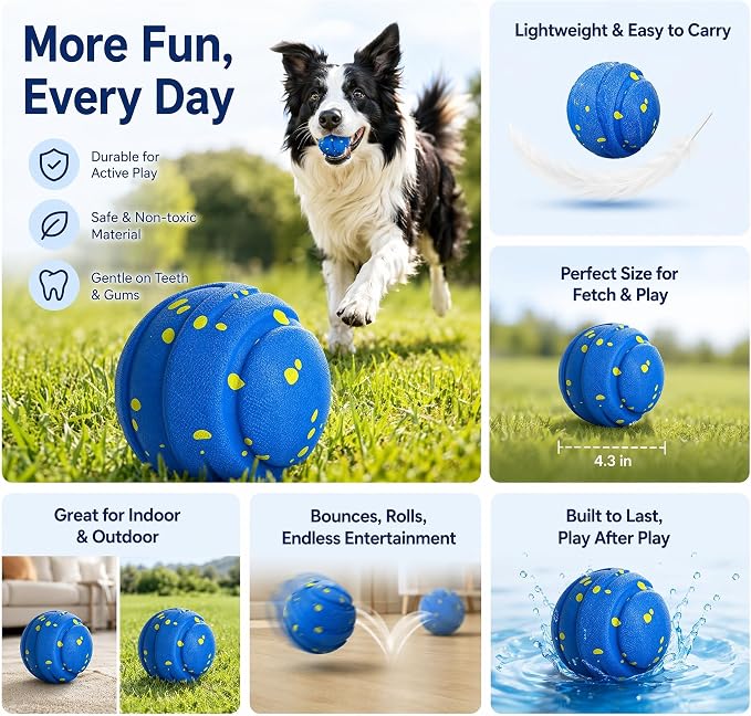Interactive Dog Toys Dog Ball for Aggressive Chewers, Dog Chew Toys, Dog Enrichment Toys, Automatic Moving, Bouncing, Rotating, Type-C Rechargeable, Large, Medium, and Small Dogs