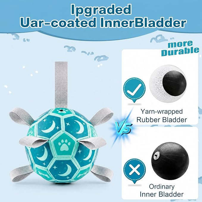 Dog Soccer Ball with Straps, 6 Inch Herding Dog Ball Toys Dog Birthday Toy, Balls for 20-40lbs Dogs, Outdoor Puppy Toys for Small Medium Dogs, Interactive Toy for Tug, Water Toy Ball,Blue