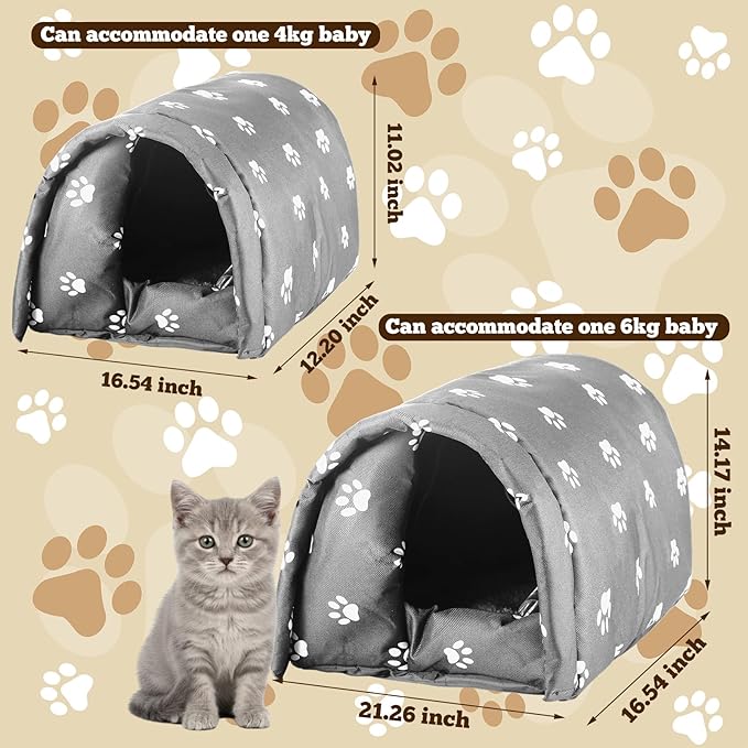 DoubleFill 3 Pcs Cat Houses for Outdoor Cats Winter Weatherproof Insulated Stray Feral Cat Dog House Outdoor Pet Shelter Waterproof Pet Cave Wild Animal (Paw Prints,16.5 x 12 x 11 Inches)