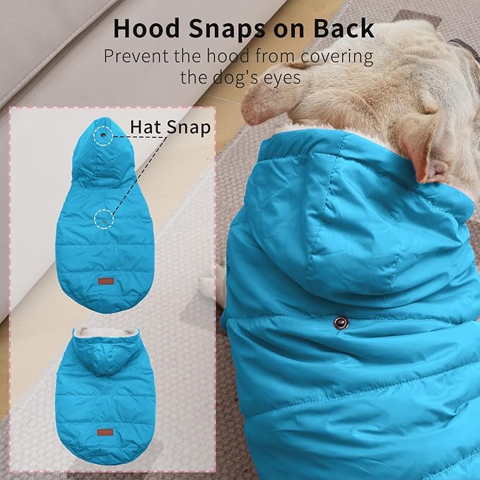 Fleece Lining Extra Warm Dog Hoodie in Winter for Medium Dogs Jacket Pet Coats with Hooded,Light Blue L