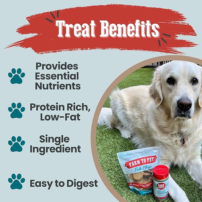 Farm To Pet - Dog Training Treats - 4 oz Fish Chips, Single Ingredient, Lean, All Natural, Healthy Treats for Small, Medium, Large Dog Breeds, & Puppies, Made in USA
