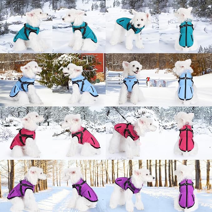 Gyuzh Dog Coat with Harness,Dog Coats for Small Dogs,Warm Fleece Winter Puppy Jacket,Waterproof Jacket with Harness Built in for Small Medium Large Dogs