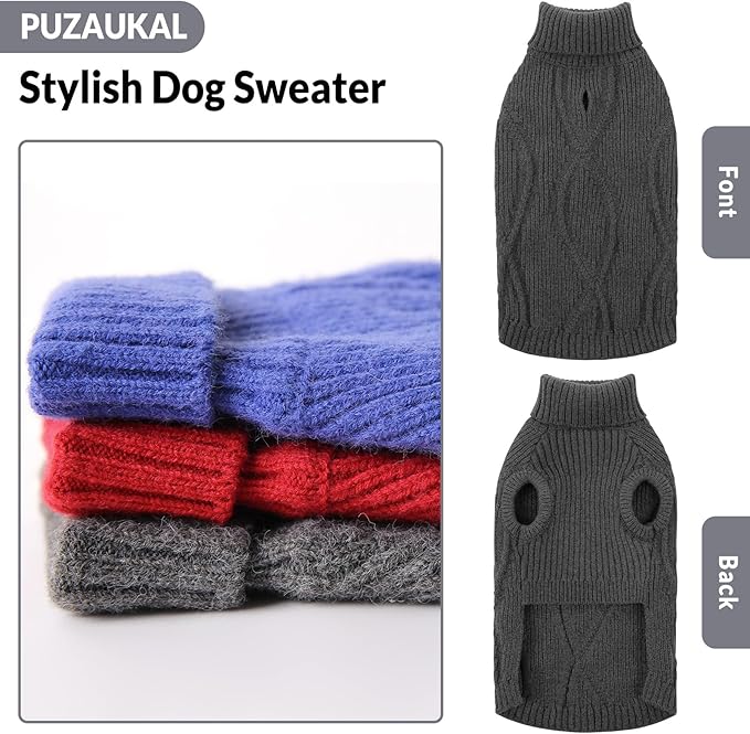 Dog Sweater Pullover, Cable Knit Dog Christmas Sweater, Dogs Sweaters for Small Medium Large Dogs with Harness Hole,Puppy Sweaters Boy Or Girl(Grey,L)