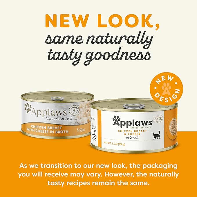 Applaws Wet Cat Food, 24 Count, Limited Ingredient Canned Wet Cat Food, Chicken Breast with Cheese in Broth, 5.5oz Cans