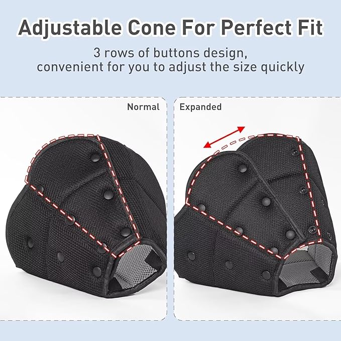 AuraPaw Soft Dog Cone for Medium Size Dogs,Breathble Adjustable Dogs Recovery Collar After Surgery,Protective Elizabethan Cones,E Collar Alternative to Stop Licking,Comfortable Dog Cones,Black,S