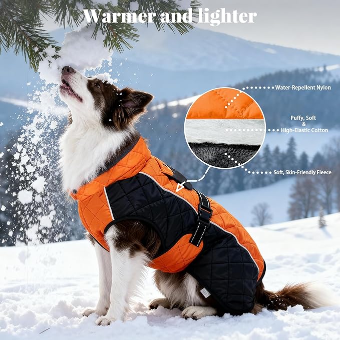 Dog Coat Dogs Jacket Waterproof Reflective Adjustable Dog-Winter Coats for Small/Medium/Large Dogs Dachshund Coat-(Orange, X-Large)