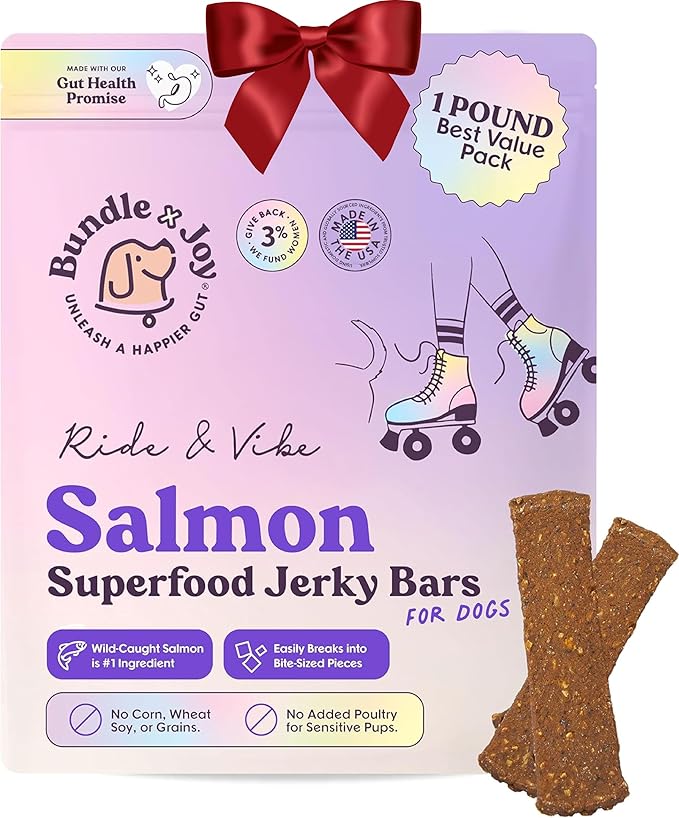 Bundle x Joy Ride & Vibe Salmon Jerky for Dogs - 16 Oz Bag, Natural Superfood - Corn, Poultry, Soy & Grain Free Salmon Dog Treats Made in USA Only