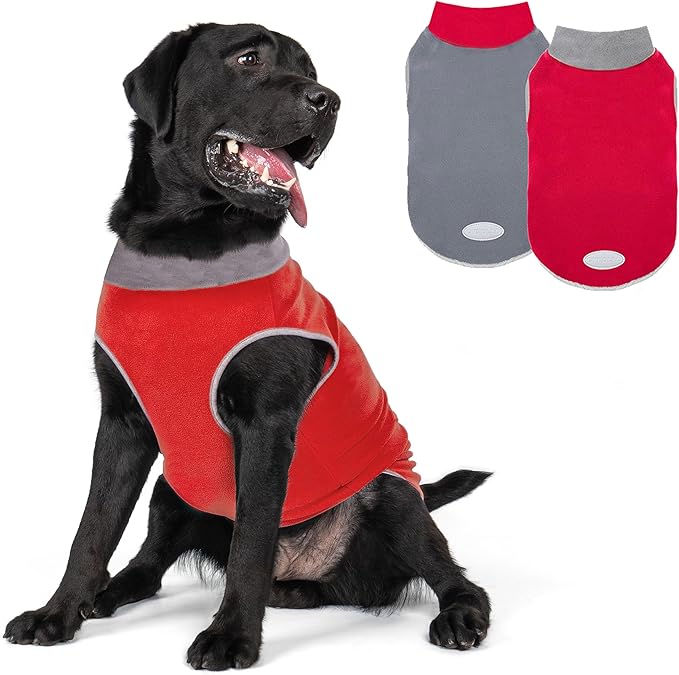 cyeollo 2 Pack Dog Sweater Fleece Vest Pullover Pet Sweatshirt Reflective Lightweight Dog Clothes for Large Dogs Boy Girl Pet Apparel Red, Grey, XXXL