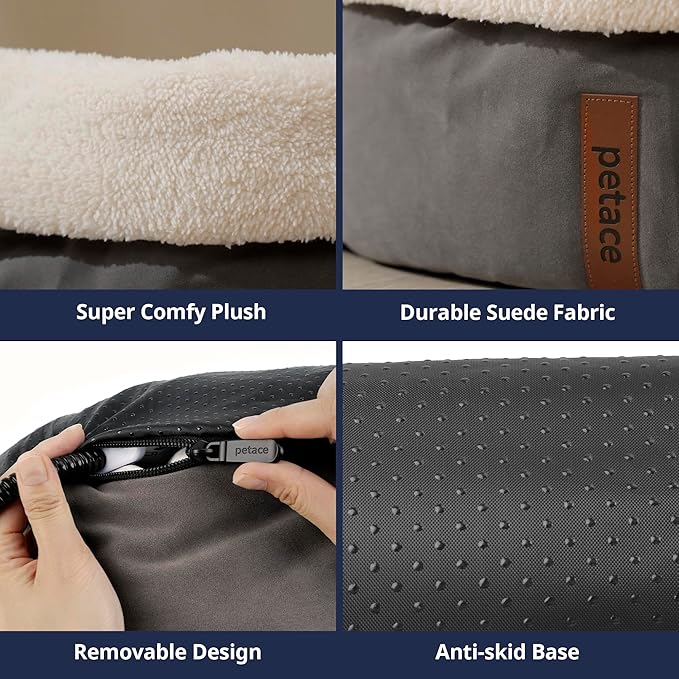 Petace Heated Cat Bed with Auto Shut Off Timer, 17.7" x 13.7" Adjustable Temperature Indoor Pet Heating Cushion Bed for Kittens, Cats, Puppies and Small Dogs, Gray