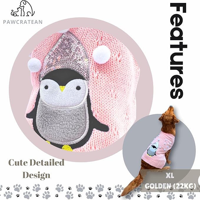 Cute Sweater for Dogs and Cats Soft Flannel Pet Outfit Warm and Cozy Animal Hoodie Small to Large Pet Clothes for Halloween Parties and Everyday Wear (Medium, Pink Pinguin)