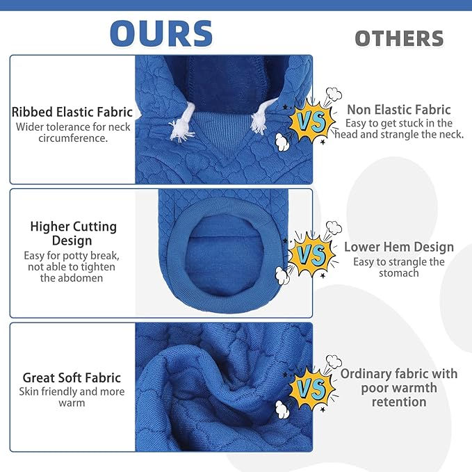 KOOLTAIL Dog Hoodie for Small Medium Large Dogs, Ultra-Warm & Soft Winter Fall Fleece Dog Hooded Sweatshirt Clothes Sweater, Lightweight Pullover Coat for Boy Girl Bulldog Pitbull Puppy Cats,Blue M