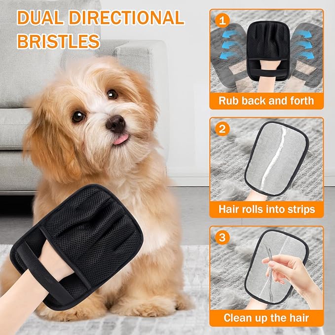 TailWag Treats & Tools 3 Pack Upgraded Reusable Electrostatic Pet Hair Remover Glove for Sofa, Carpet, Clothes, Car Seats - Washable, Easy to Clean, 5-Finger Non-Slip Structure