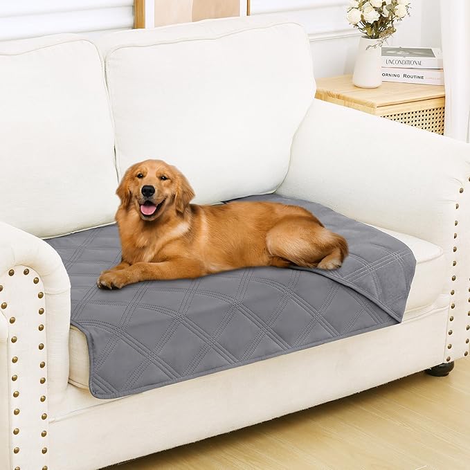 Smiry Waterproof Dog Bed Cover Blanket 30x53, Soft Reversible Pet Blanket, Washable Leakproof Cats Dogs Couch Cover for Sofa, Couch, Furniture, Lattice, Grey/Grey
