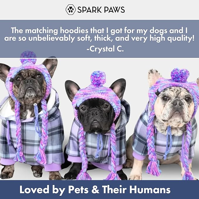 Spark Paws Dog Hoodie – Premium Dog Sweater for Small, Medium, and Large Dogs | Warm Outfits for French Bulldogs, Pitbull, Puppy, Winter Jacket Alternative - Purple Plaid - 4XL