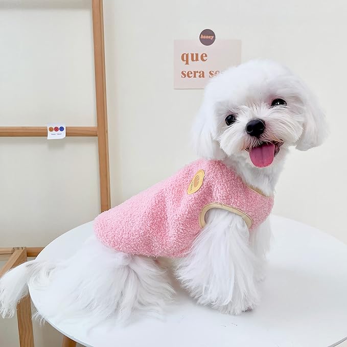 Fleece Lined Dog Vest for Winter Warm Soft Sweater for Small Medium Dog Cat Cute Puppy Kitten Clothes A Pink Medium